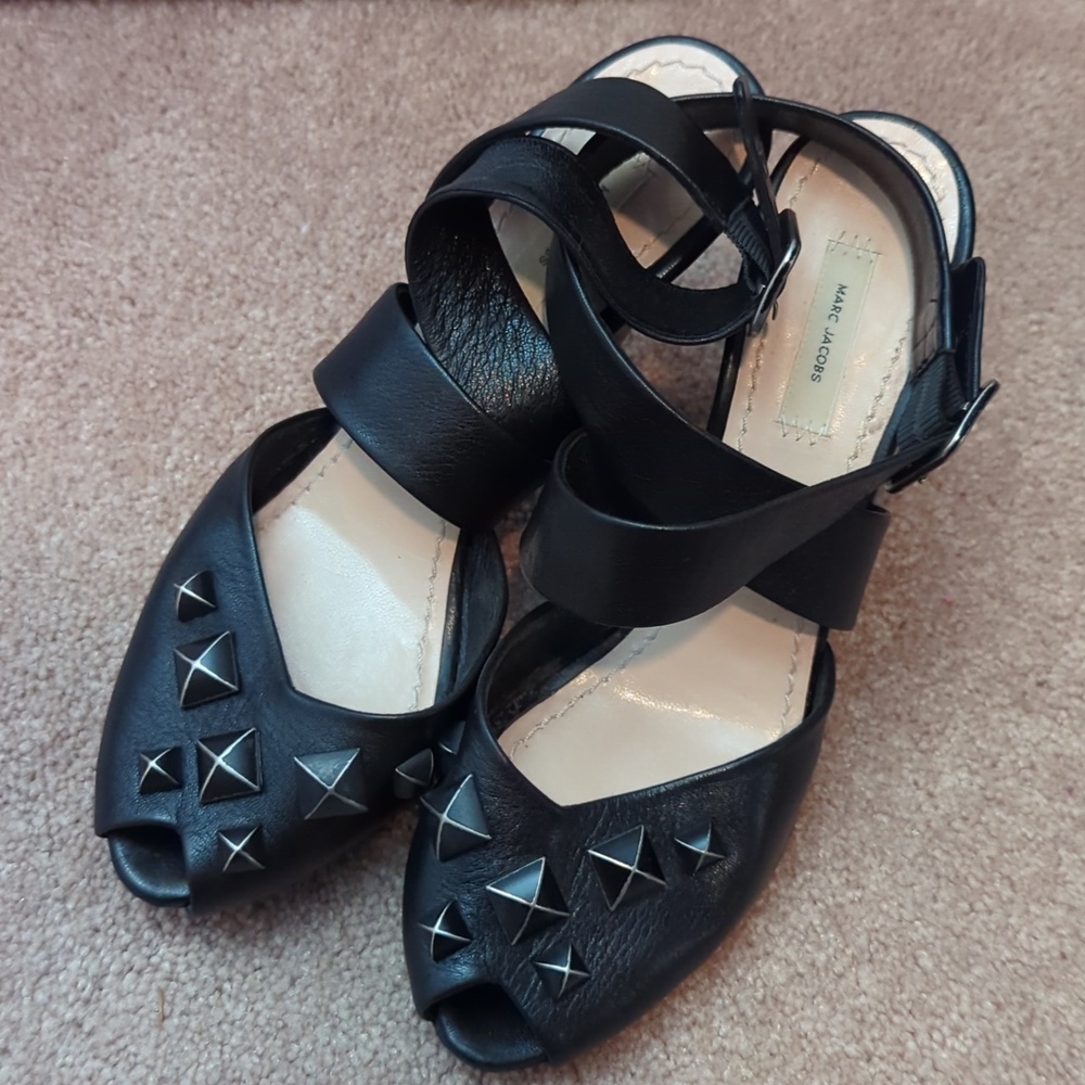 Marc Jacobs Peep Toe Leather Heels Size 8.5-9 USA or 39 EU - Picture 9 of 11